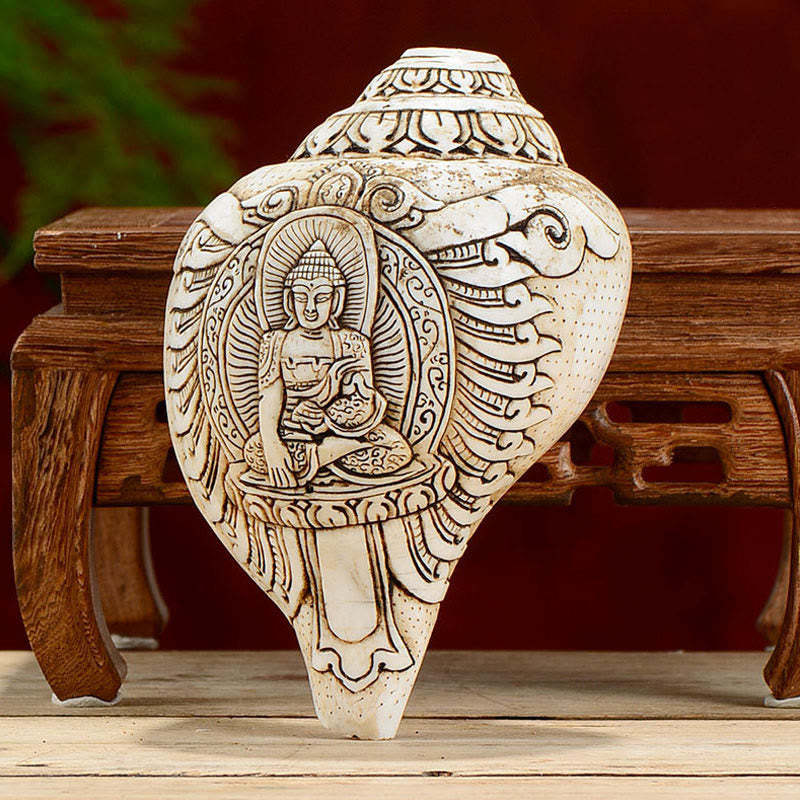 Tibetan Handmade Engraved Shankha mystic zen Avalokitesvara Conch Shell Wealth Decoration