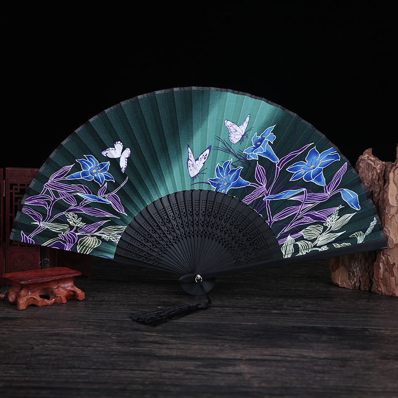 Cherry Blossom Lily Butterfly Bamboo Handheld Bamboo Folding Fan 21cm