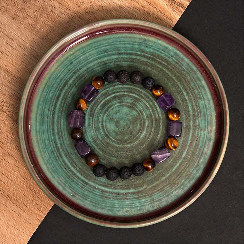 Various Crystals Cube Amethyst Lava Rock Support Bracelet