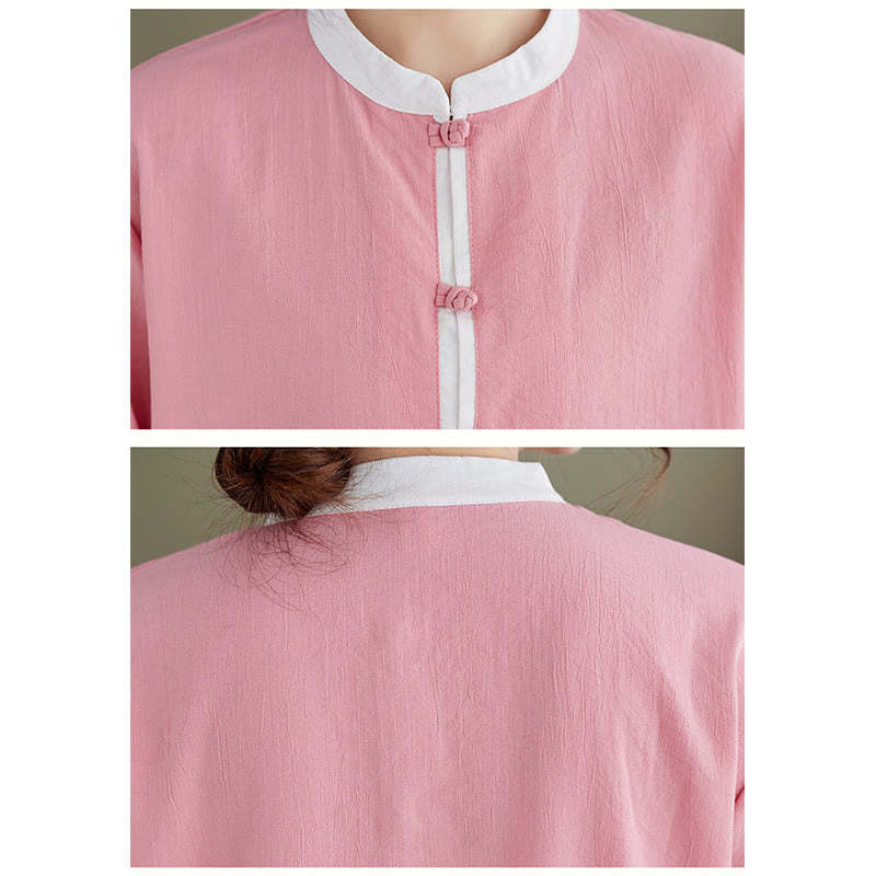 2Pcs Vintage Long Sleeve Shirt Top Pants Meditation Zen Tai Chi Cotton Linen Clothing Women's Set