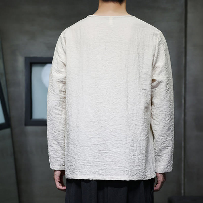 Fall Solid Round Neck Long Sleeve T-Shirt Cotton Men Clothing