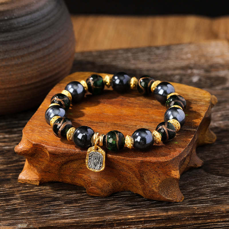 Tibetan Zakiram Goddess of Wealth Liuli Glass Incense Ash Porcelain Bead Luck Bracelet (Extra 30% Off | USE CODE: FS30)