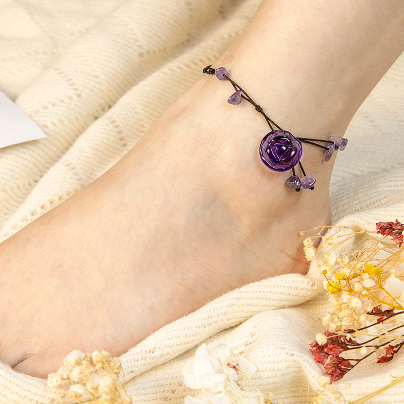 Amethyst Pink Crystal Green Aventurine Rose Inner Peace Healing Anklet
