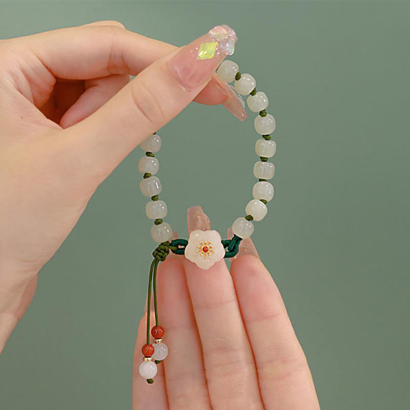 Jade Peach Blossom Flower Luck Bracelet