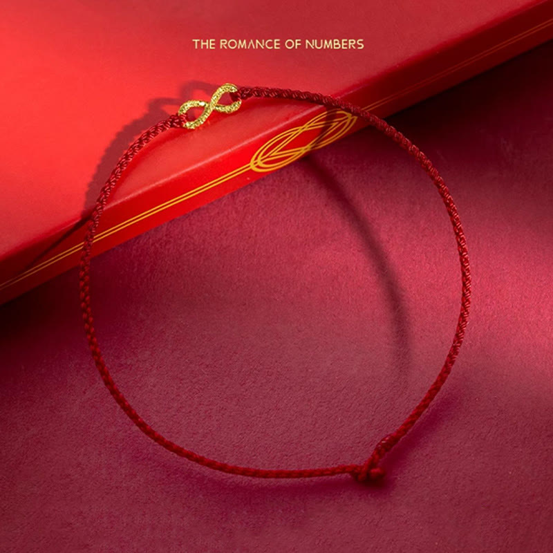 999 Gold Mobius Infinite Love Fu Character Copper Coin Protection Handmade Ultra-Thin Rope Bracelet