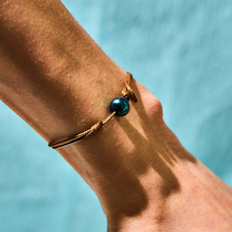 Natural Tahitian Black Pearl Bead Wax Rope Healing Bracelet