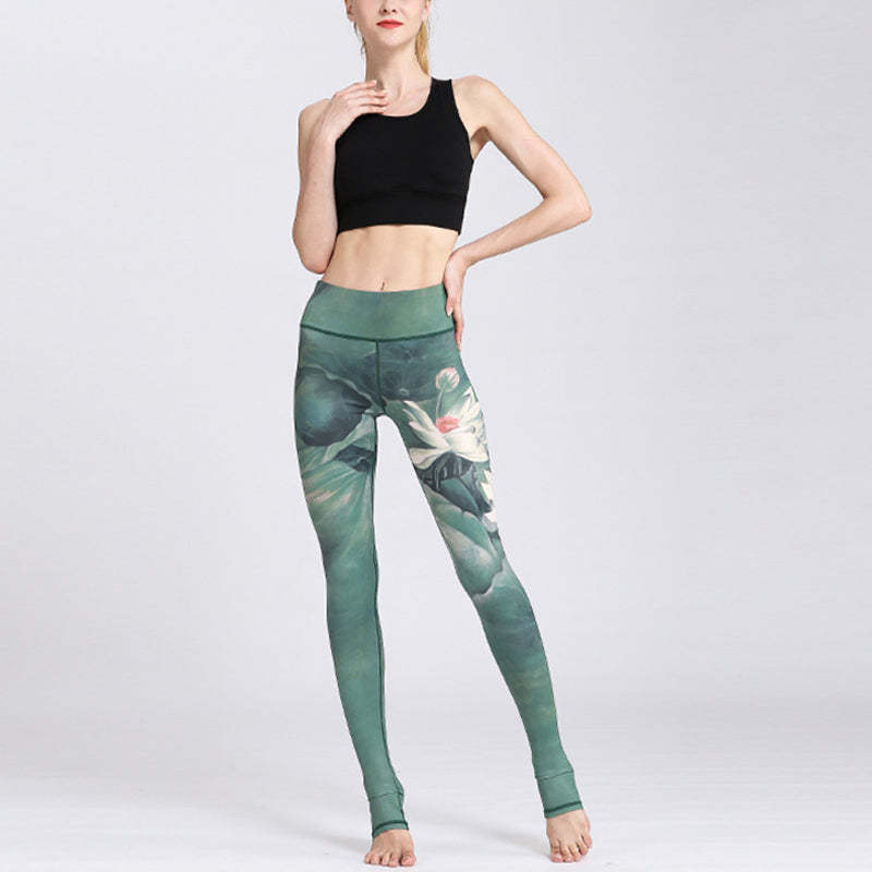 Lotus Flower Print Design Pants Sports Fitness Yoga Leggings Women's Yoga Pants