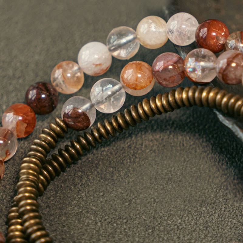 Purple Phantom Red Hematoid Quartz Green Rutilated Quartz Copper Love Forgive Bracelet