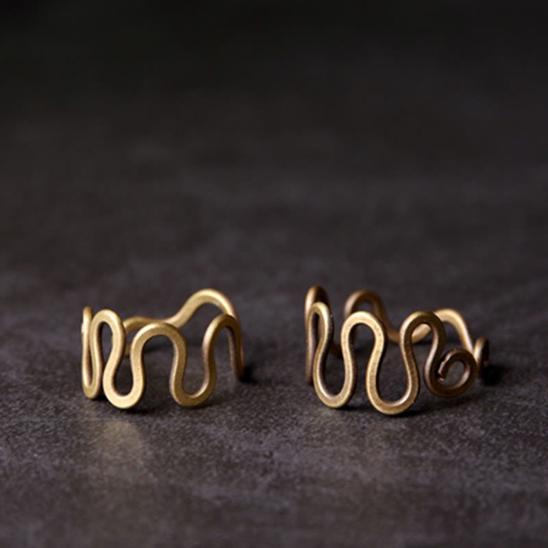 Simple Curved Brass Design Copper Luck Wealth Adjustable Ring