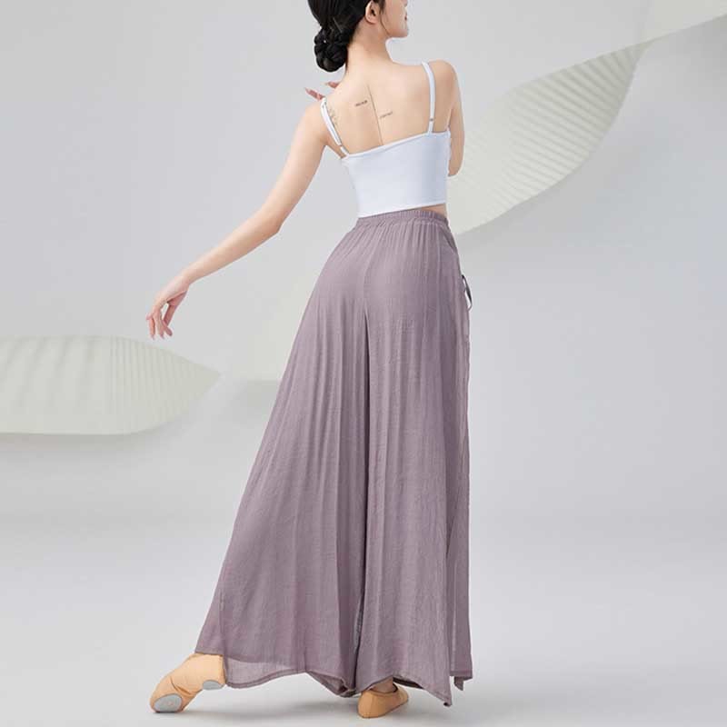 Solid Color Loose Cotton Linen Wide Leg Pants For Yoga Classical Dance