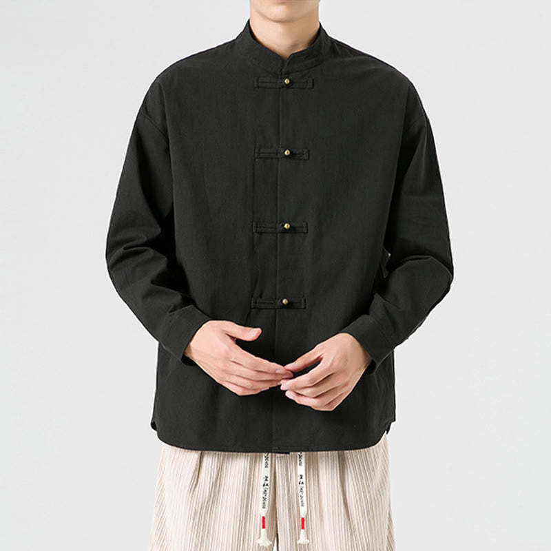 Solid Color Frog-button Tang Suit Cotton Men's Jacket Shirt