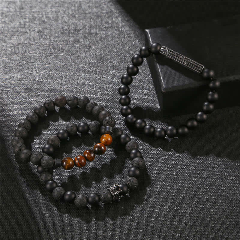 3Pcs Frosted Stone Lava Rock Tiger Eye Activate Bracelet