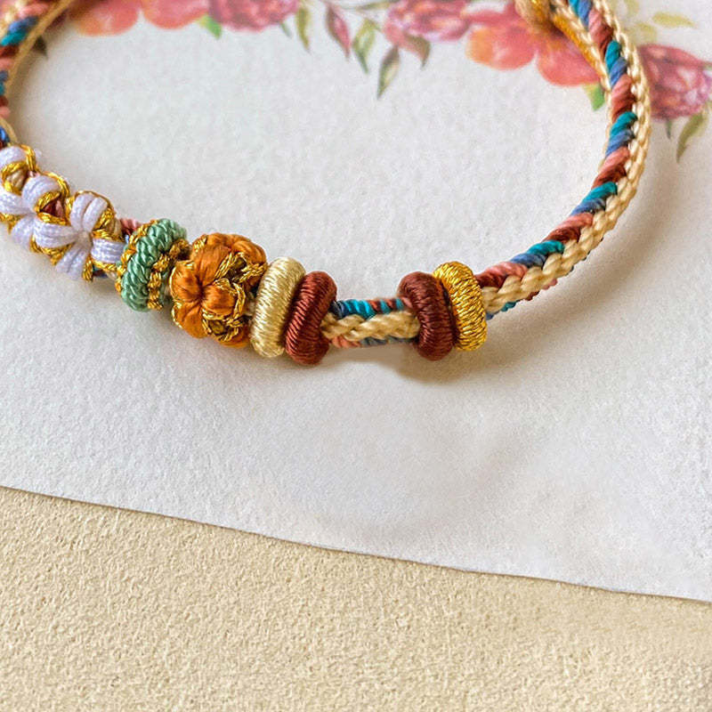 Handmade Dunhuang Color Peach Blossom Pattern Braid String Bracelet