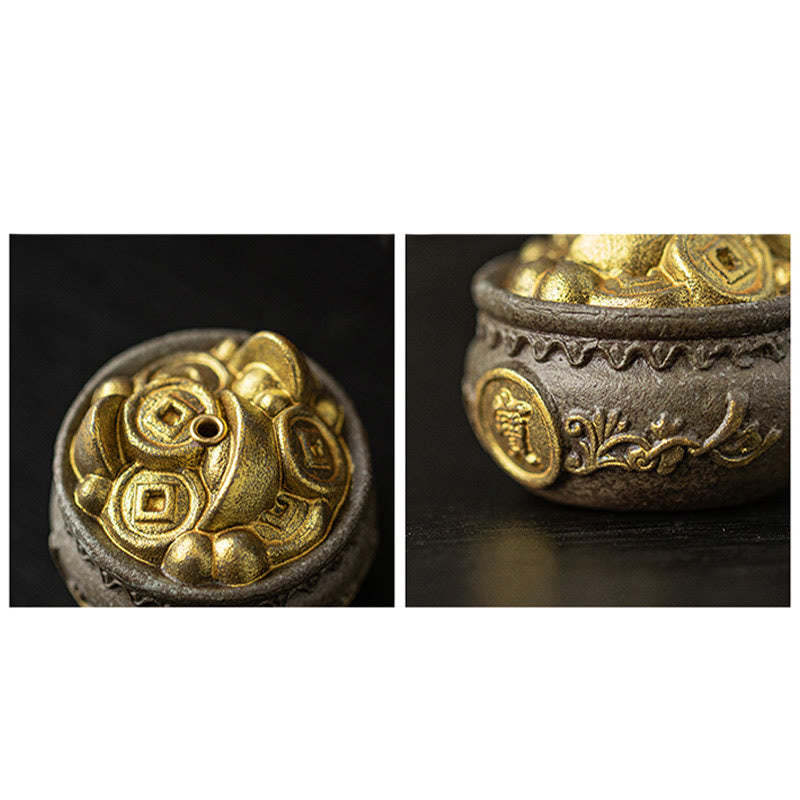 Small Treasure Bowl Lucky Bag Bagua Tray Healing Ceramic Stick Incense Burner Decoration