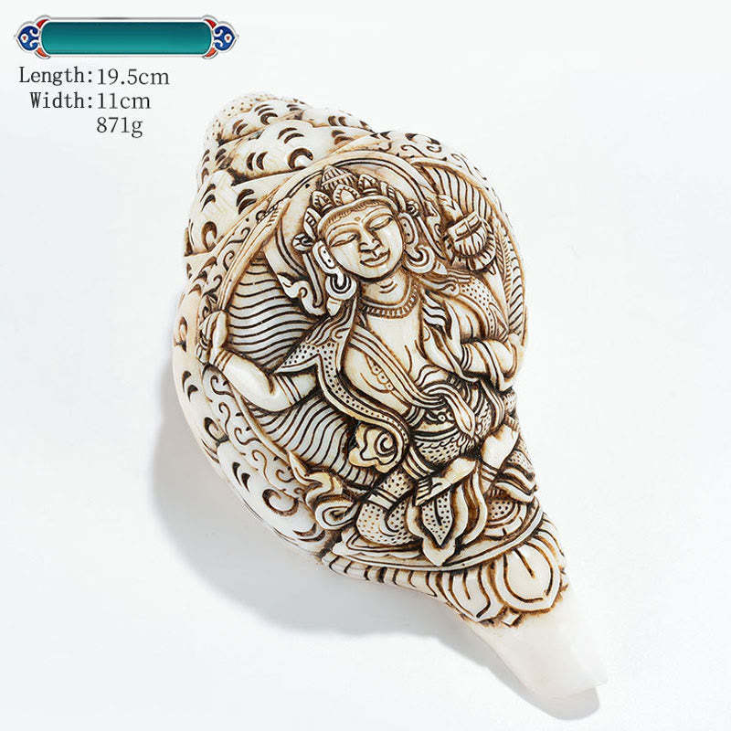 Tibetan Handmade Engraved Shankha mystic zen Avalokitesvara Conch Shell Wealth Decoration