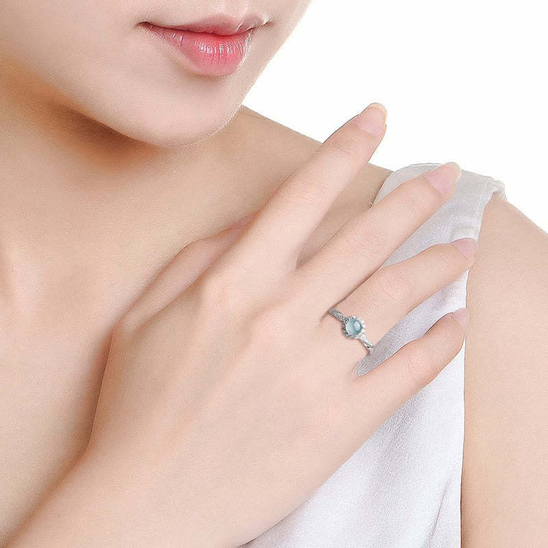 925 Sterling Silver Round Jade Luck Prosperity Adjustable Ring