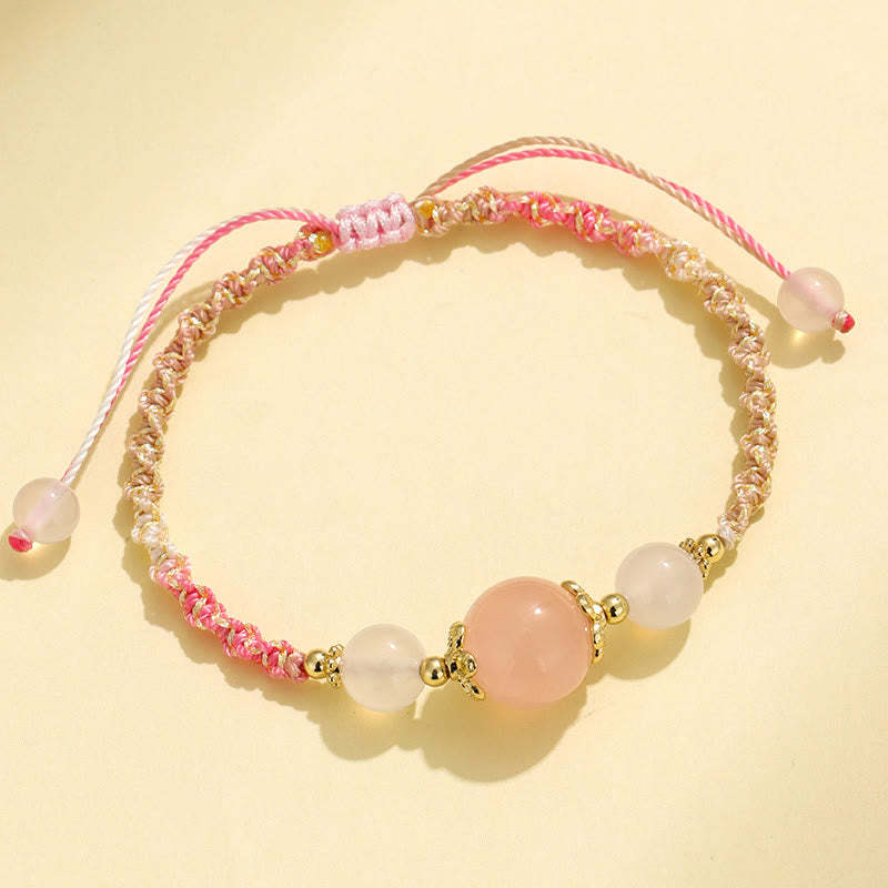 Strawberry Quartz Pink Crystal Prehnite White Agate Bead Healing Rope Bracelet
