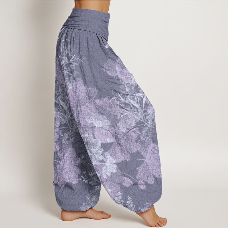 Flowers Lush Leaves Pattern Women's Elastic Waist Harem Pants