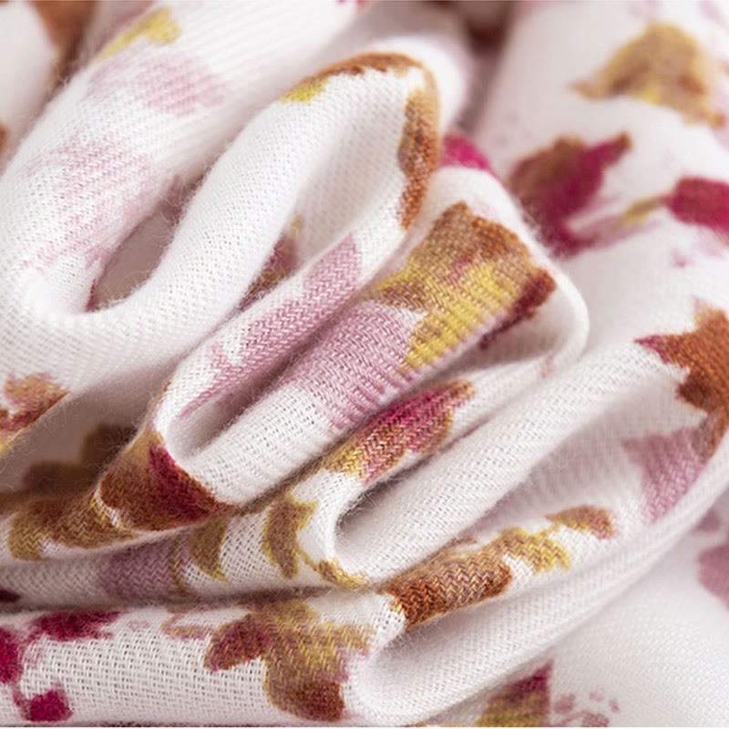 Tibetan Floral Falling Leaves Print Shawl Fall Winter Cozy Warm Travel Scarf Wrap