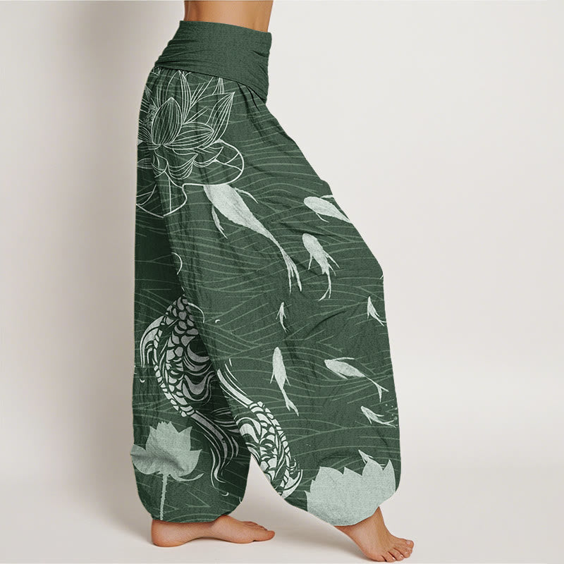 Big Lotus Koi FIsh Women's Elastic Waist Harem Pants