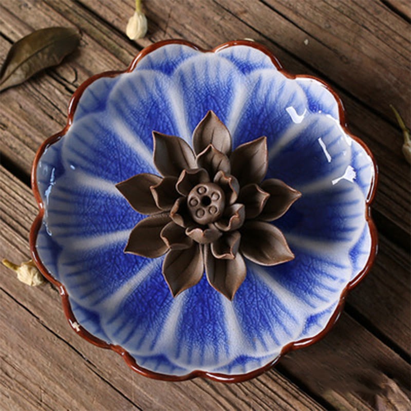 Lotus Pattern Healing Ceramic Incense Burner Decoration