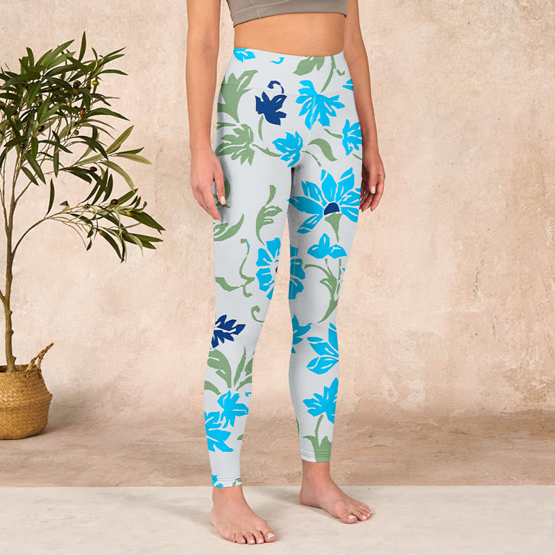 Blossom Leaves Print Gym Leggings Women's Yoga Pants