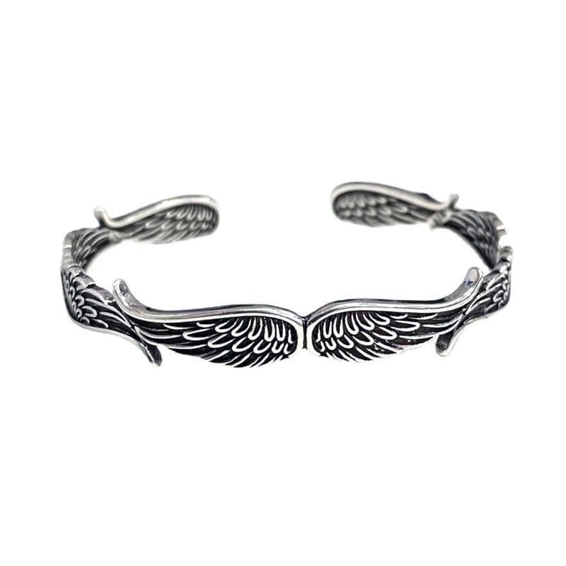 Angel Wings Feather Pattern Carved Luck Cuff Bracelet Bangle
