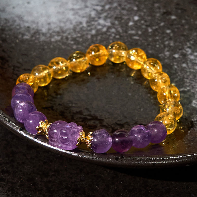 Citrine Amethyst Pixiu Prosperity Bracelet