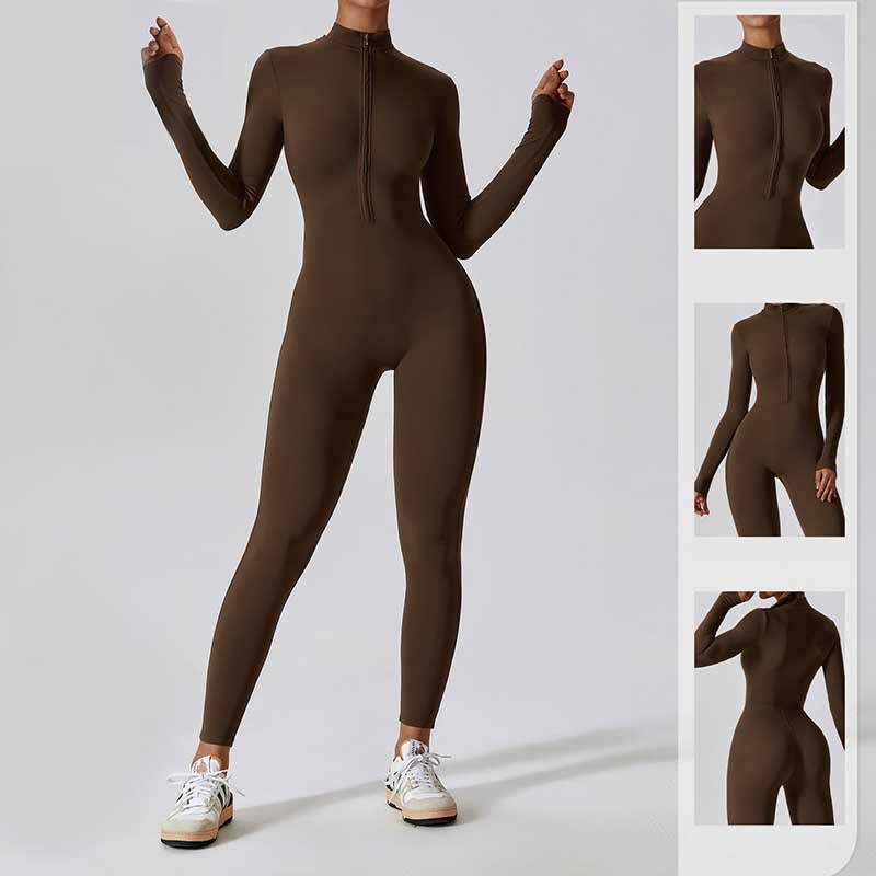 Women Zipper Long Sleeve Shapewear Jumpsuit Sports Fitness Yoga Bodysuit