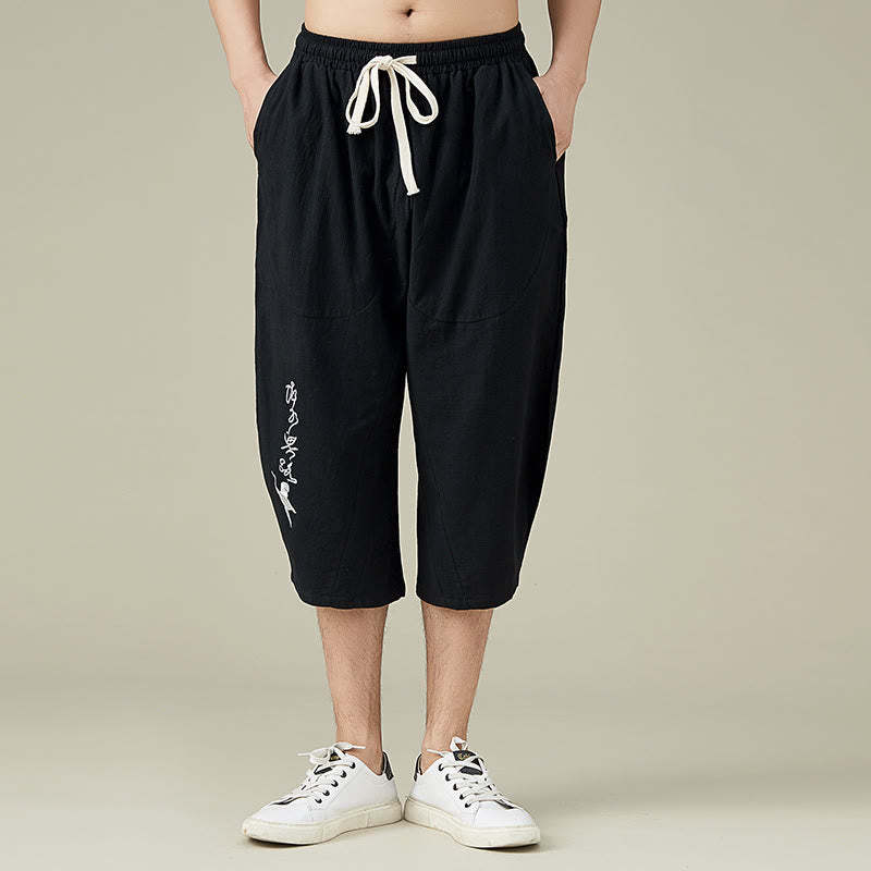 Casual Solid Color Men's Straight Leg Shorts With Pockets Leisure Cotton Men's Pants