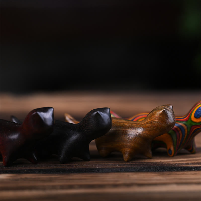 Green Sandalwood Small Leaf Red Sandalwood Ebony Wood Rainbow Wood Lucky Mini Walking Cat Positive Decoration