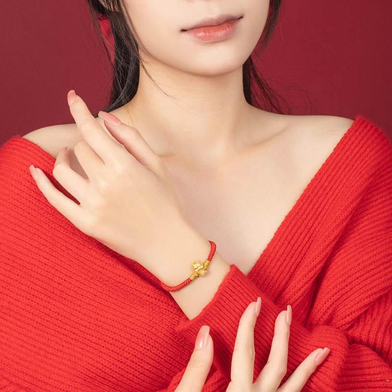 999 Sterling Silver Year of the Dragon Copper Coin Fortune Dragon Fu Character Luck Handcrafted Red String Braided Bracelet
