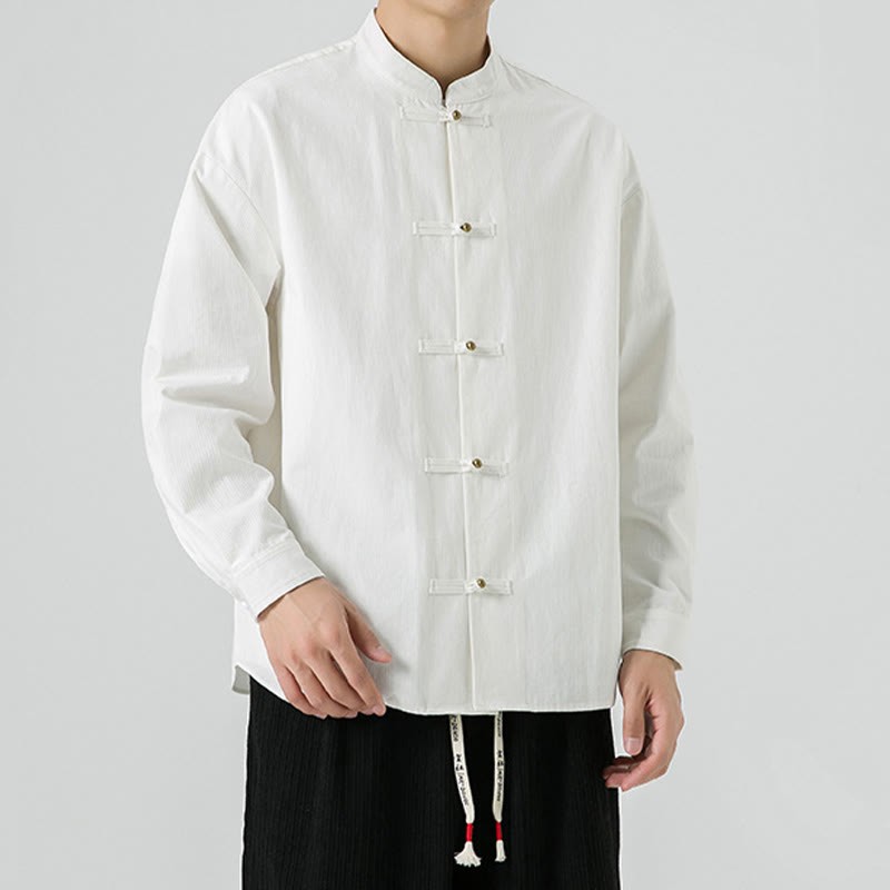 Solid Color Frog-button Tang Suit Cotton Men's Jacket Shirt
