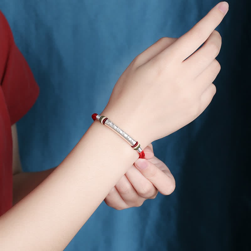 999 Sterling Silver Om Mani Padme Hum Protection Strength String Bracelet