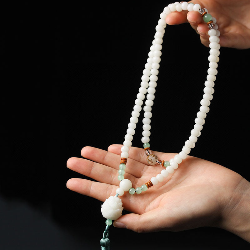 White Bodhi Seed Mala 108 Beads Protection Bracelet