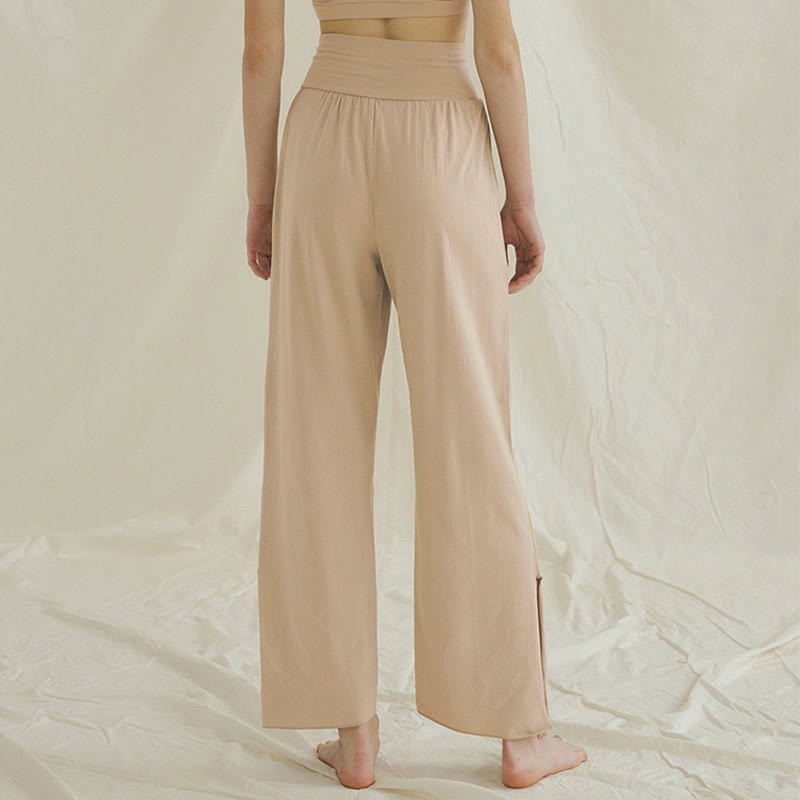 Casual Loose Tie-down Hem Plain High Waist Women's Leica Pants With Pockets