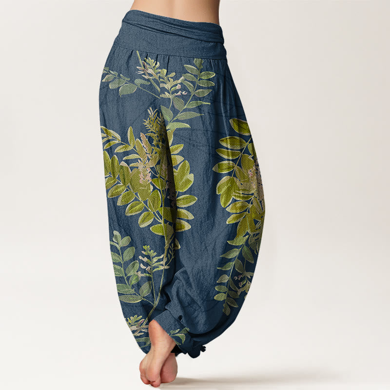 Green Leaves Branches Women's Elastic Waist Harem Pants