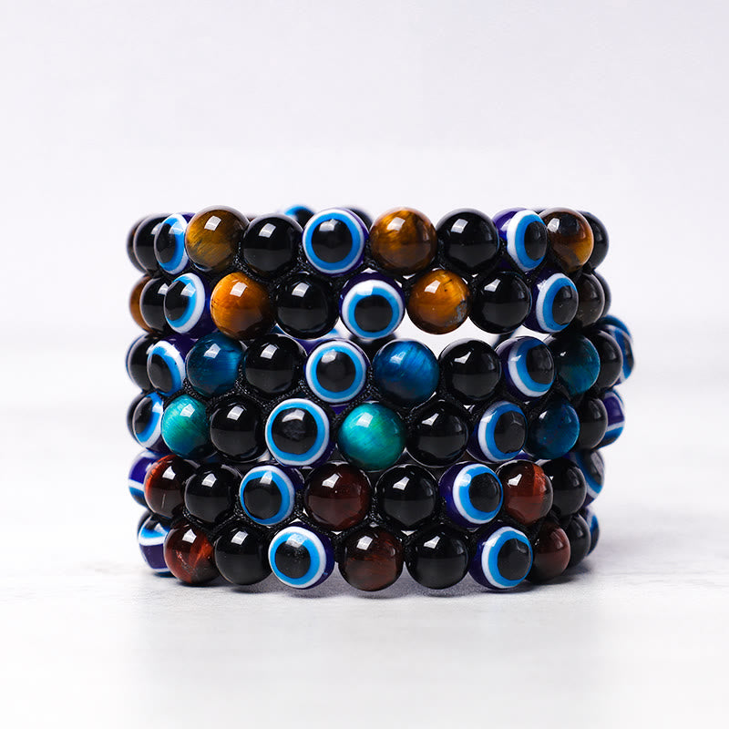 Evil Eye Hematite Tiger Eye Protection Beaded Bracelet