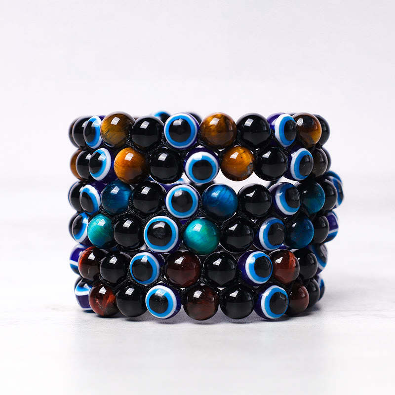 Evil Eye Hematite Tiger Eye Protection Beaded Bracelet