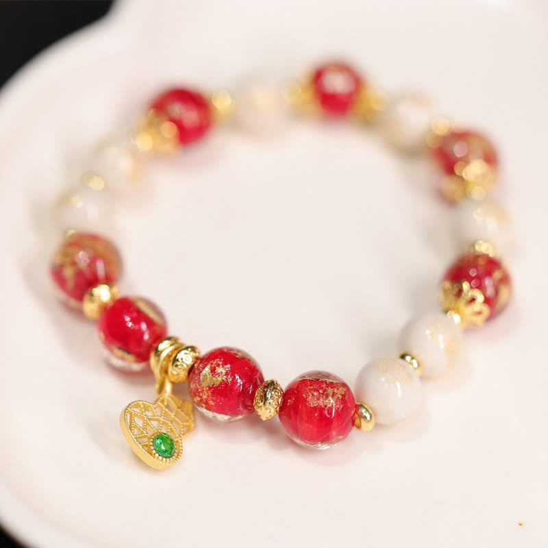 Gourd God Of Wealth Charm Fortune Liuli Glass Bead Incense Ash Porcelain Bead Bracelet