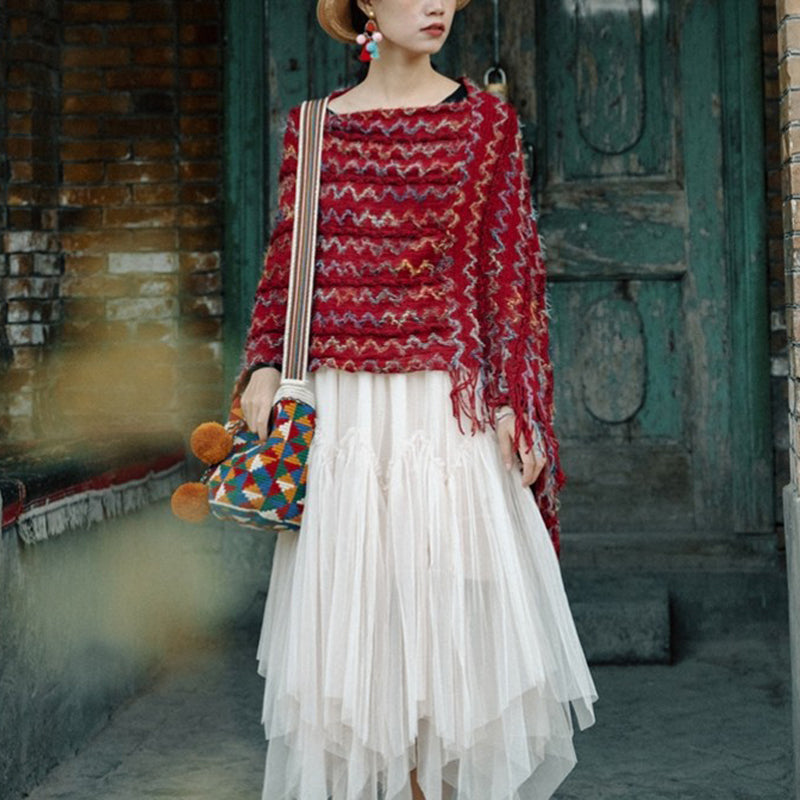 Tibetan Colorful Striped Shawl Tassels Pullover Winter Cozy Travel Scarf Wrap