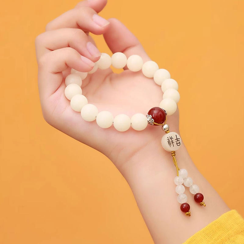 Bodhi Seed Red Agate Black Obsidian Pink Crystal Rutilated Quartz Peace Wrist Mala Bracelet
