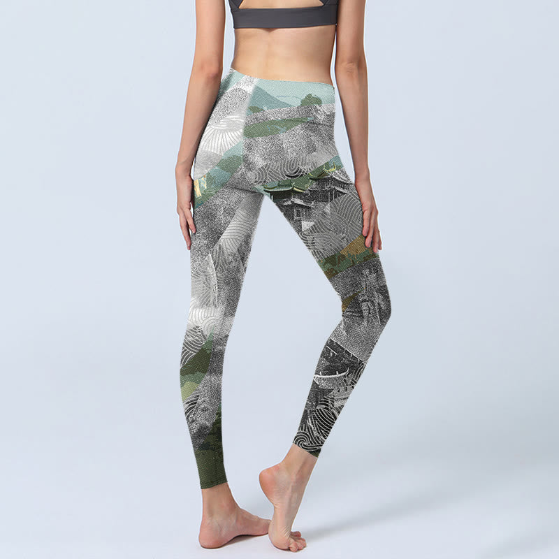 Ancient Style Great Wall Print Sports Fitness Leggings Women's Yoga Pants