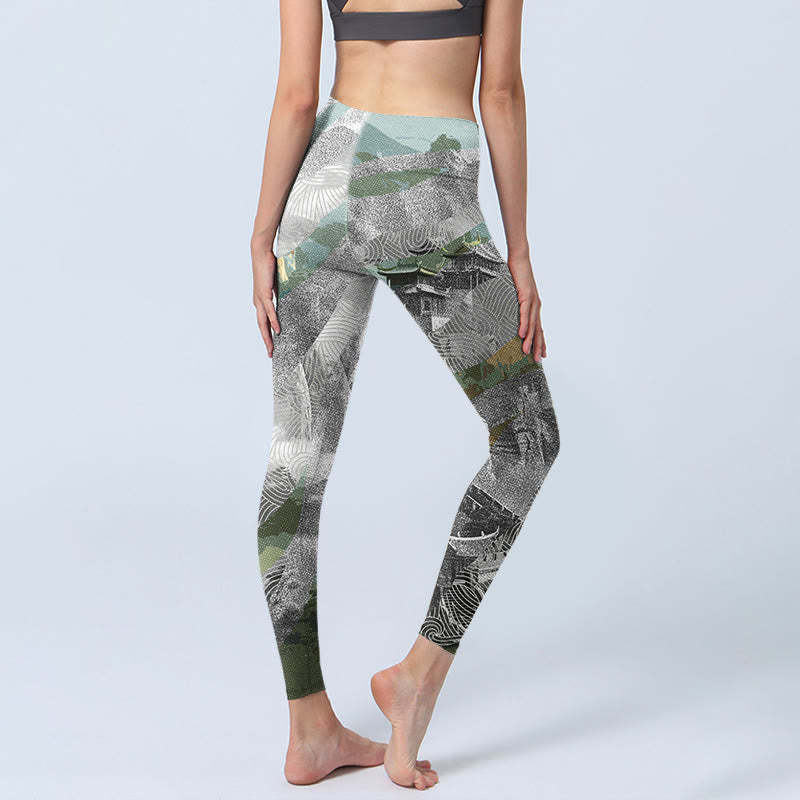 Ancient Style Great Wall Print Sports Fitness Leggings Women's Yoga Pants