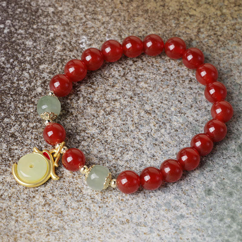 Year of the Dragon Red Agate Jade Peace Buckle Fu Character Success Bracelet (Extra 30% Off | USE CODE: FS30)