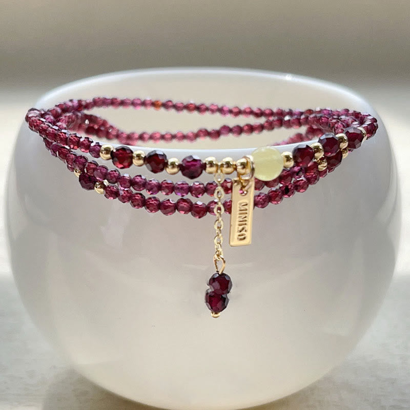 Small Natural Garnet Passion Triple Wrap Bracelet