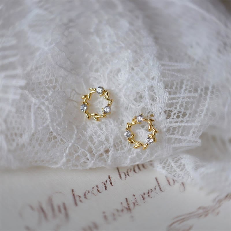 925 Sterling Silver Posts Copper Metal Tiny Wreath Stud Blessing Flower Earrings