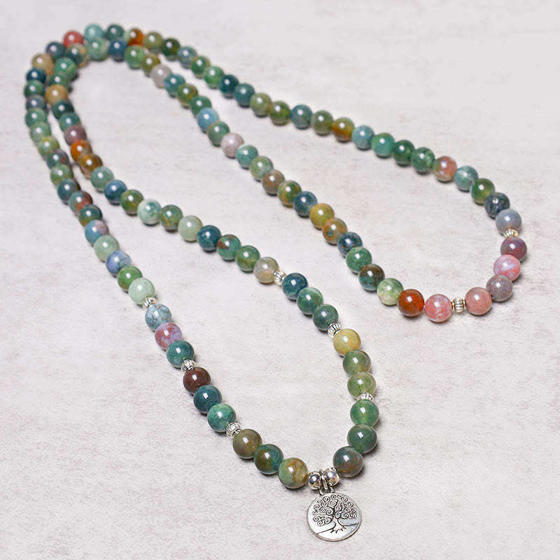108 Mala Beads Indian Agate Lotus OM mystic zen Tree of life Positive Calm Bracelet