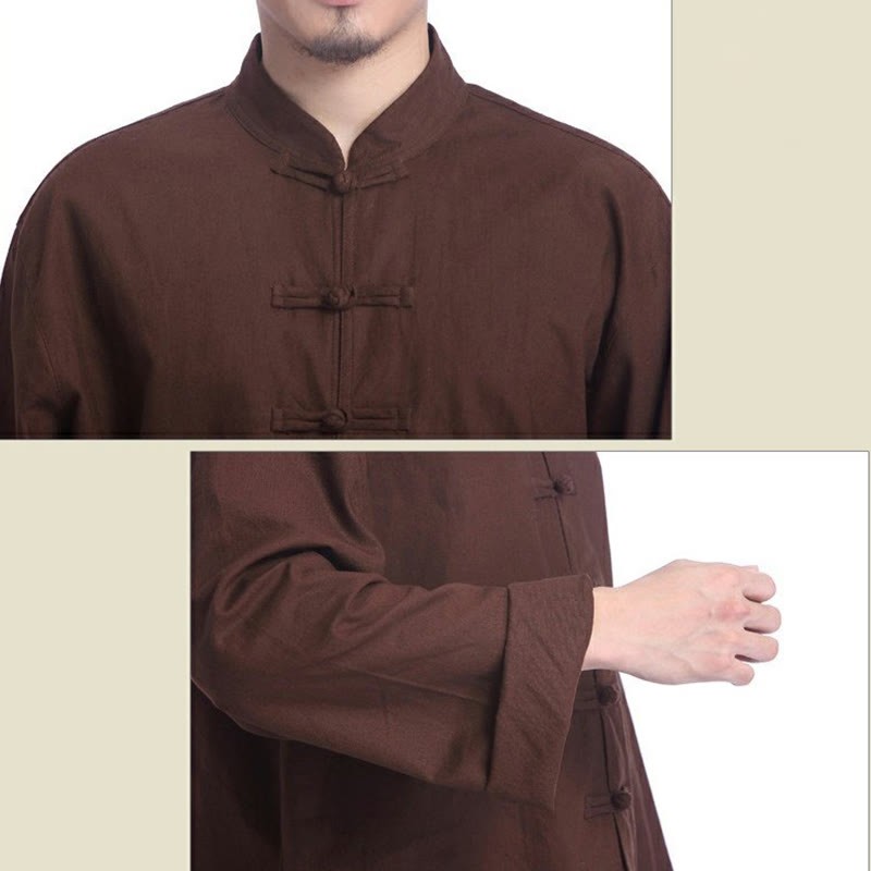 Chinese Frog Button Design Meditation Prayer Cotton Linen Spiritual Zen Practice Yoga Clothing Men's Set