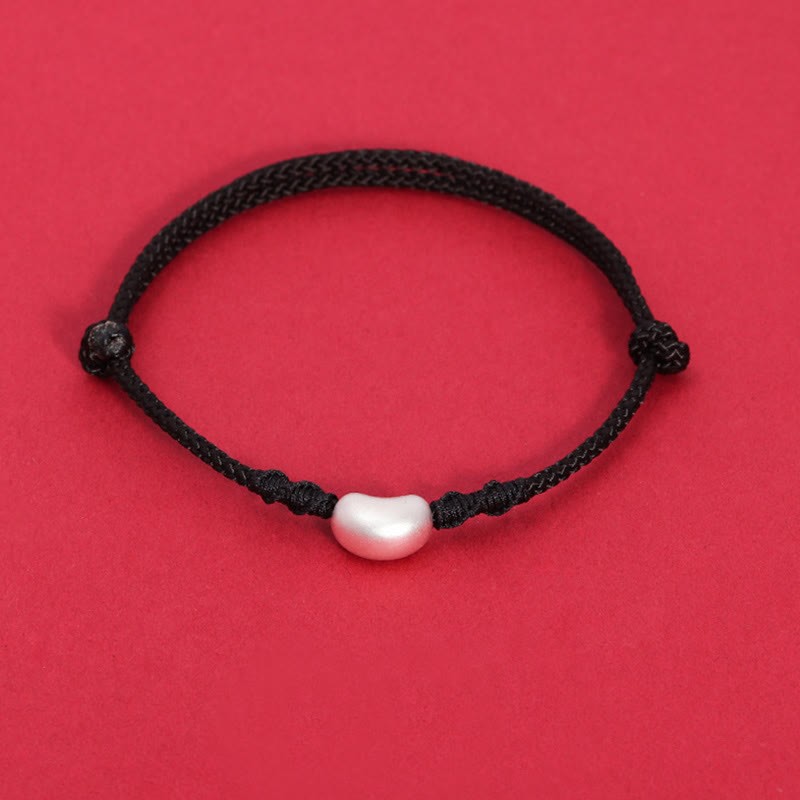 999 Sterling Silver Bean Design Luck Connection Handmade Braided Bracelet
